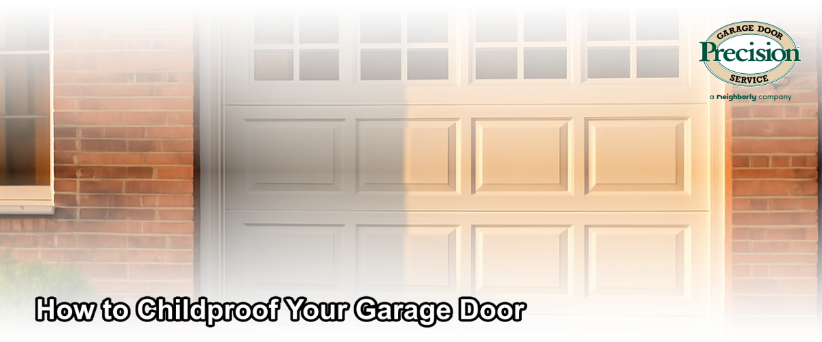 A child-safe garage door exterior on a Chicago home with visible safety features and a bright, welcoming entryway