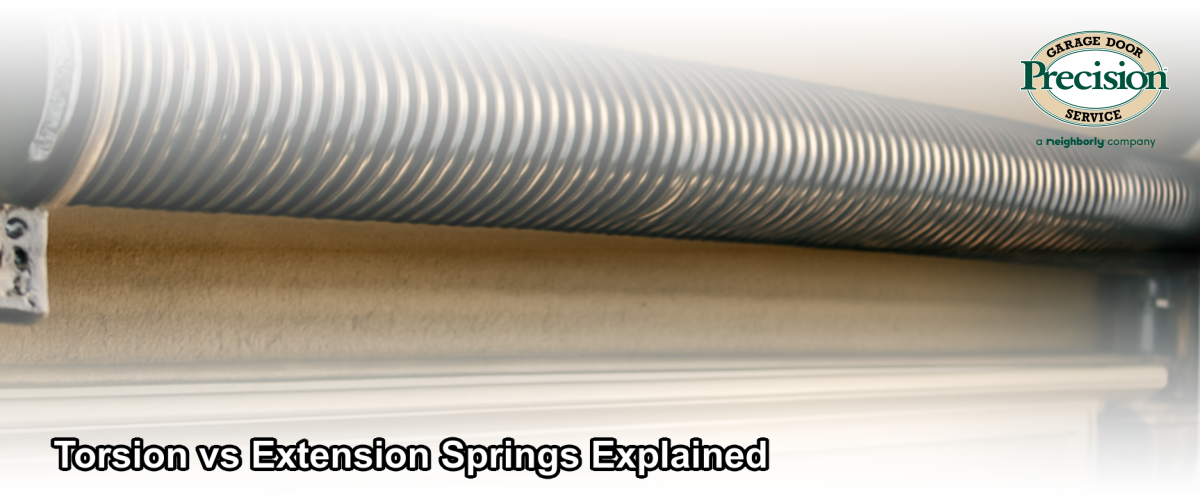 Close-up of a torsion spring mounted above a residential garage door in Chicago, Illinois