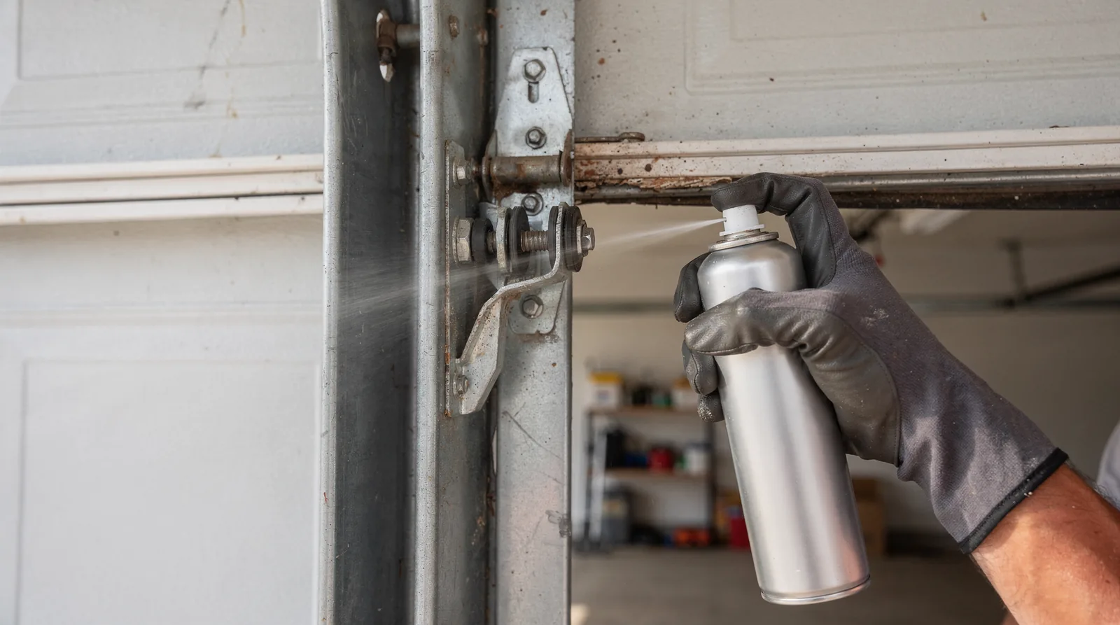Applying the right lubricant to hinges and rollers stops squeaking and grinding noises during operation
