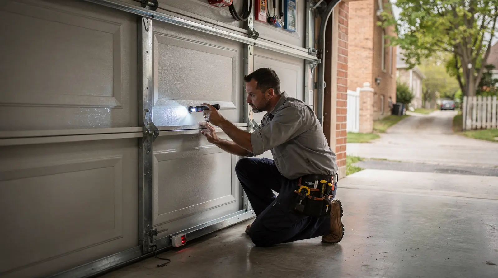 The inspection routine begins with a visual check of the door and its hardware before