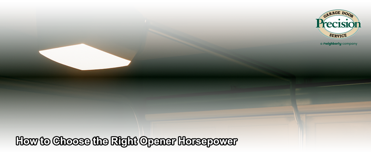 A residential garage door opener motor unit mounted on a ceiling track in a Chicago home garage, showing a clean, modern installation