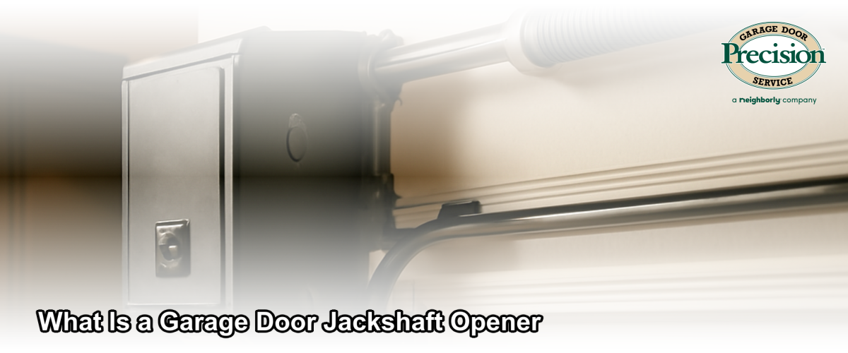 Wall-mounted jackshaft garage door opener installed beside a torsion spring on a Chicago home garage